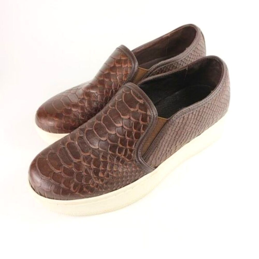 J Slides Ariana Brown Leather Embossed Python Slip On Sneaker Size 7